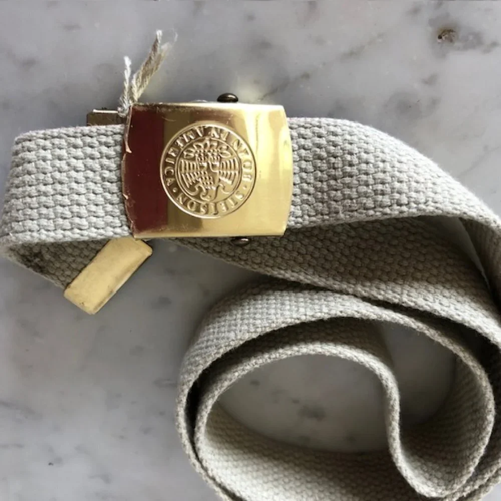 STETSON Born in American Eagle Embossed Gold Tone Web Belt Vintage RARE